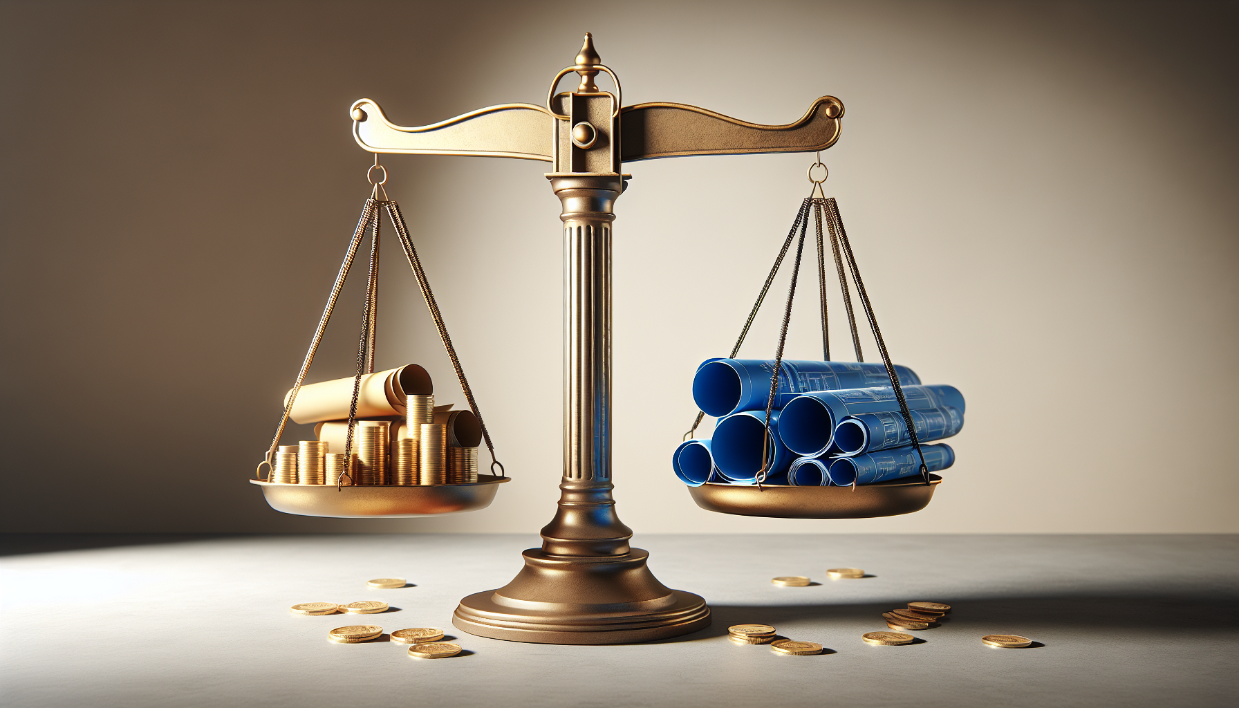 Balança comparando o custo do projeto de arquitetura com o valor gerado.